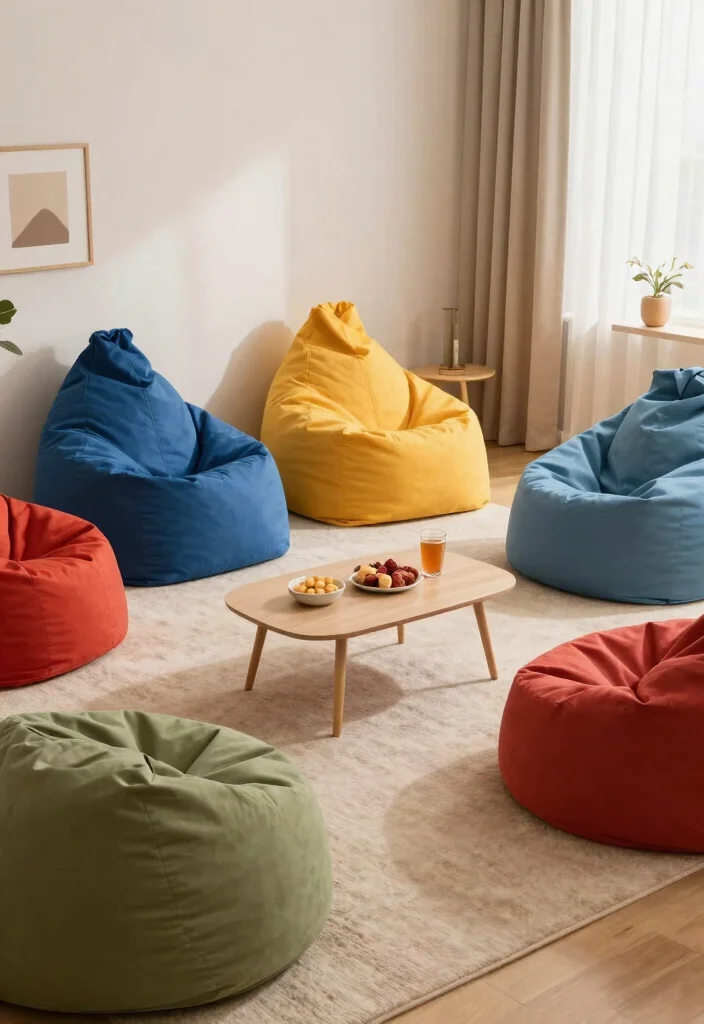 20 Living Room Furniture Ideas for Small Spaces - 13. Bean Bags and Floor Cushions: Relaxed Versatility 1