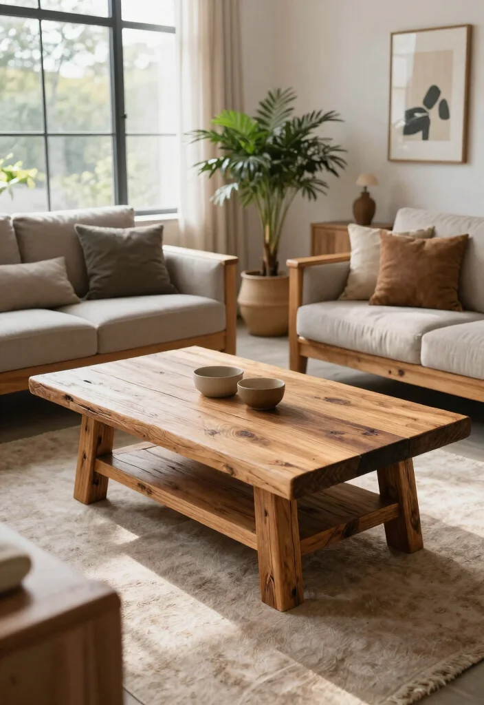 20 Living Room Furniture Ideas for Small Spaces - 15. Reclaimed Wood Furniture: Eco-Friendly Appeal 1