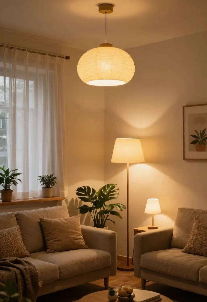 20 Living Room Furniture Ideas for Small Spaces - 17. Multi-Level Lighting: Create Ambiance 1