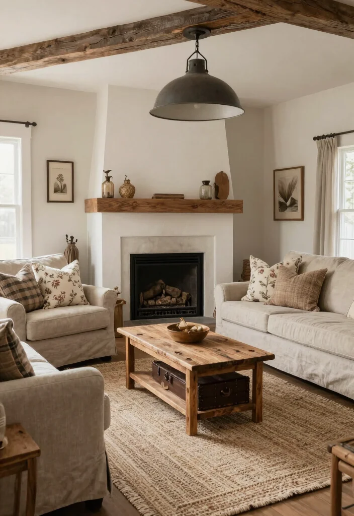 20 Living Room Layouts with Corner Fireplaces for Modern Rustic Charm - 10. Rustic Farmhouse Feel 1