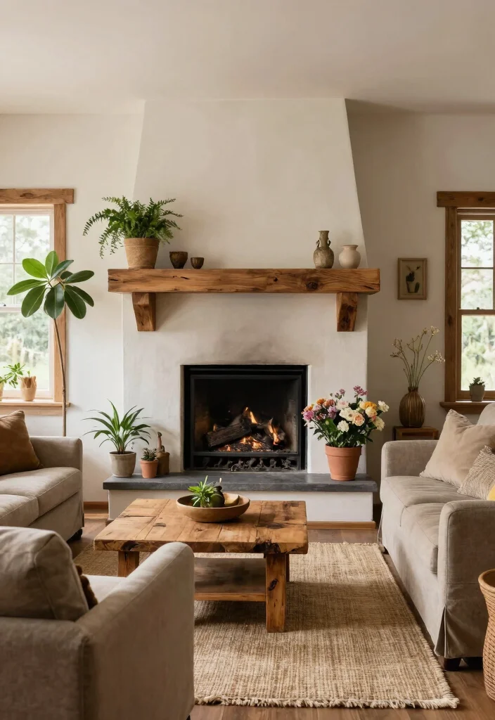 20 Living Room Layouts with Corner Fireplaces for Modern Rustic Charm - 17. Combining Natural Elements 1