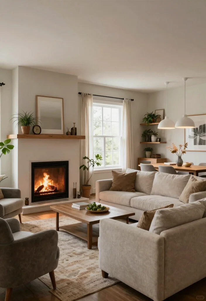 20 Living Room Layouts with Corner Fireplaces for Modern Rustic Charm - 7. Open Floor Plan Delight 1