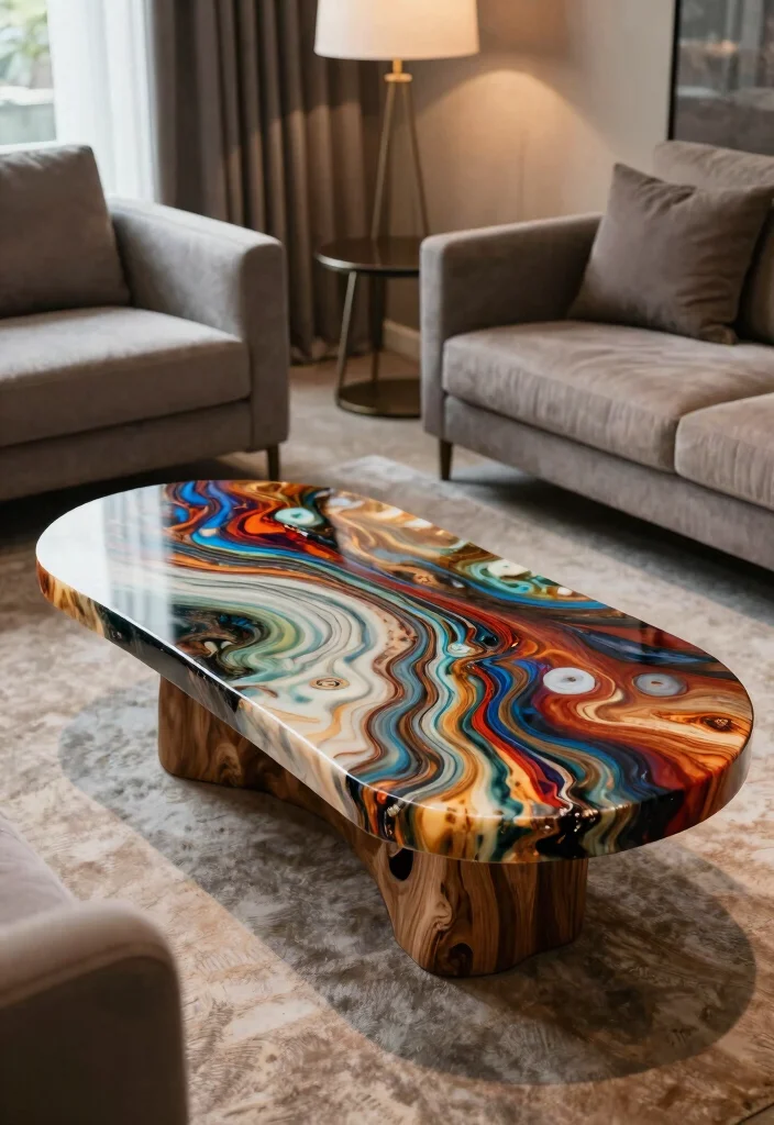 20 Modern Luxury Living Room Centre Table Ideas - 6. Artistic Resin Creations 1