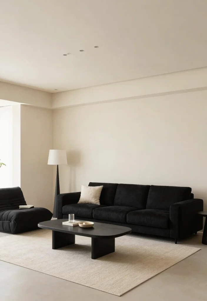 20 Modern Minimalist Black Furniture Living Room Decor Ideas - 12. Modern Black Furniture with Light Walls 1