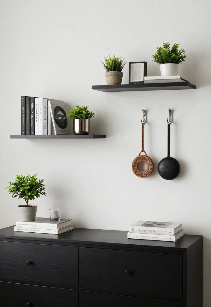 20 Modern Minimalist Black Furniture Living Room Decor Ideas - 17. Utilizing Wall Space 1