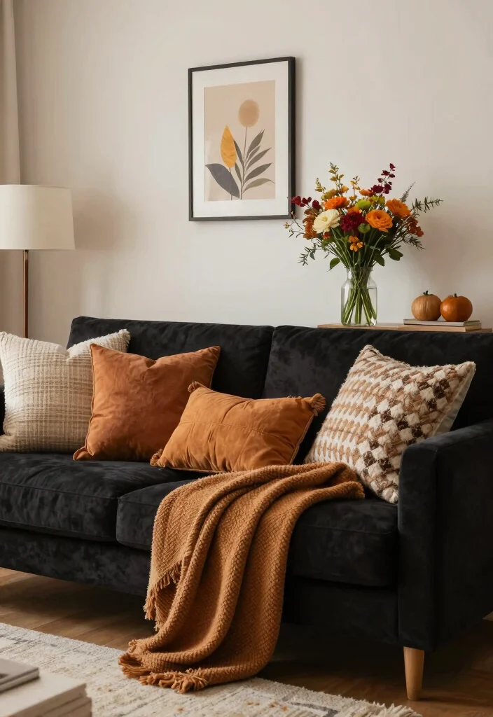 20 Modern Minimalist Black Furniture Living Room Decor Ideas - 18. Seasonal Decor Changes 1