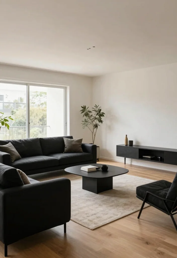 20 Modern Minimalist Black Furniture Living Room Decor Ideas - 19. Embrace Open Spaces 1