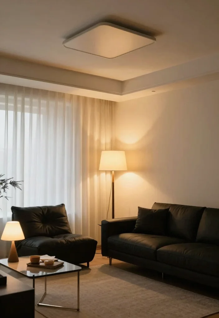 20 Modern Minimalist Black Furniture Living Room Decor Ideas - 5. Layered Lighting Solutions 1