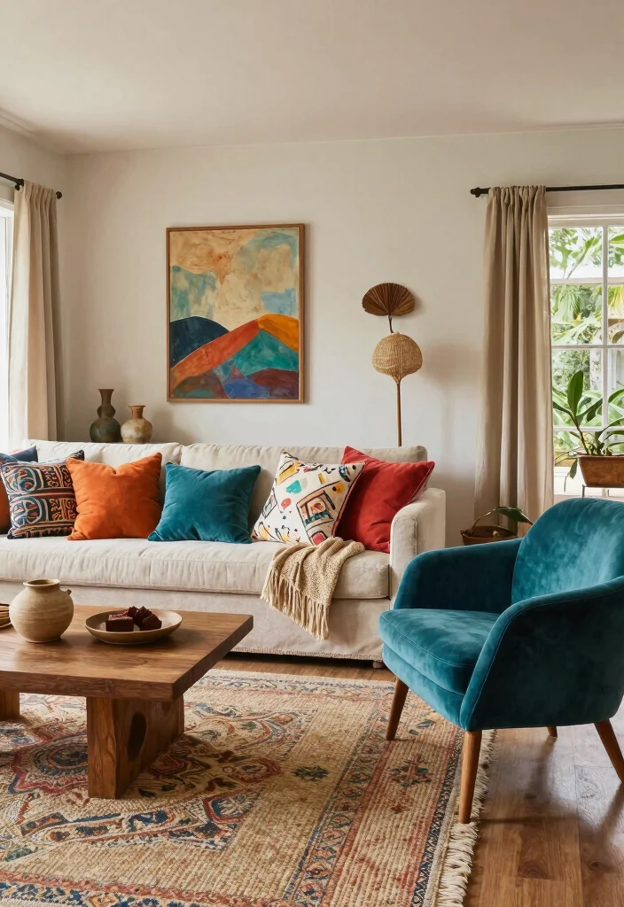 20 Open Concept Kitchen and Living Room Layout Furniture Ideas - 8. Colorful Accents 1