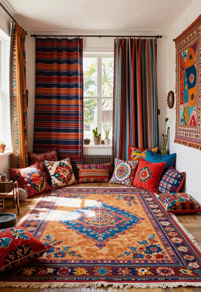 20 Open Concept Kitchen and Living Room Layout Furniture Ideas - 9. Eccentric Patterns 1