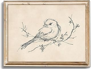 uniro Vintage Wall Art Prints Farmhouse Decor Bird Sketch Canvas Oil Pai...