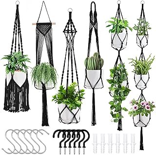 Macrame Plant Hangers, 6Pack Hanging Planters for Indoor Plants w/ 6 Set...