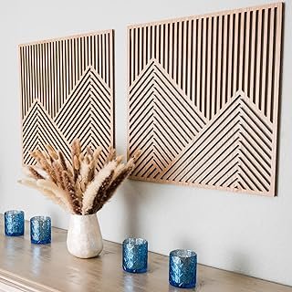 SnugLife 2 Pcs Wood Mountain Wall Art - Modern Wooden Panel Mountain Wal...