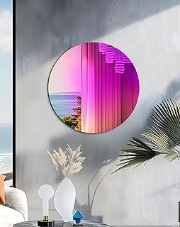 Iridescent Round Mirror for Wall Frameless Colorful Reflection 26.8 inch