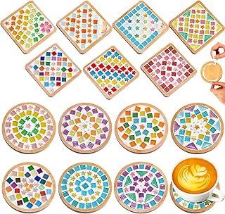 DIY Glass Mosaic Tiles for Crafts, Mixed Color Mosaic Kits with Wooden C...