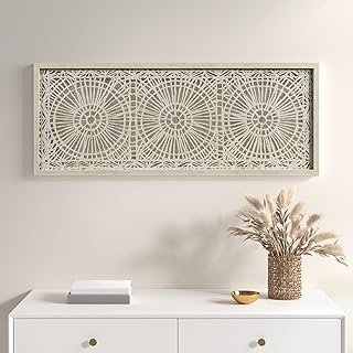 INK+IVY Handmade Rice Paper Textured Wall Art, Glass Covered Geometric M...