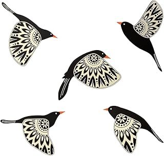 Handmade Wooden Flying Birds Wall Decor Set of 5 - Rustic Scandinavian F...