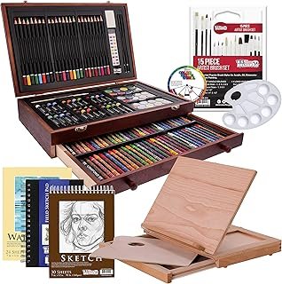 U.S. Art Supply 163-Piece Mega Wood Box Artist Kit with Easel, Painting,...