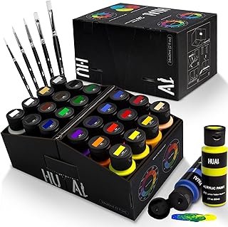 Acrylic Paint Set With 5 Brushes, 24 Colors (60ml, 2oz) for Artists Kids...