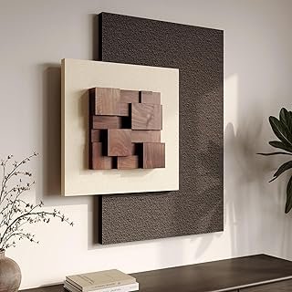 3D Wood Textured Large Neutral Abstract Wall Art, Modern Beige Brown Geo...