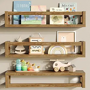 Upgraded Thick Floating Shelves - Multi-Use Wall-Mounted Bookshelves for Kids and Nursery, Ideal ...