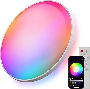 Smart Ceiling Light, 12 Inch RGB LED Ceiling Light with Remote Control, 3000K-6500K Adjustable Mo...