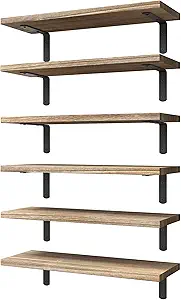 WOPITUES Wood Floating Shelves Set of 6, Shelves for Wall Decor, Farmhouse Shelf for Bedroom, Bat...