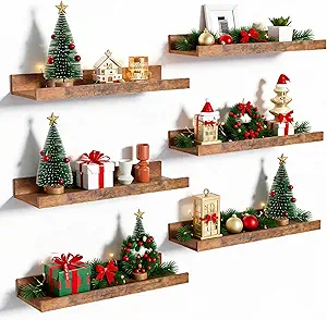 upsimples Floating Shelves for Wall, Wall Shelves for Decor Storage Set of 6, Wall Mounted Wood S...