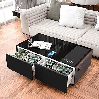 Smart Coffee Table with Fridge and Bluetooth, Smart Refrigerator Table w...