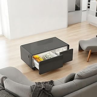 Smart Coffee Table with Built-in Dual Zone Fridge, Bluetooth Speaker & 1...