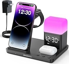 Wireless Charging Station Alarm Clock with 8 Touch Night Lights: 5 in 1 ...