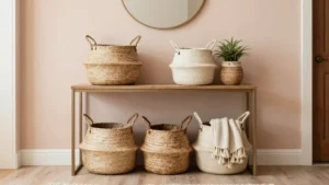 12 Chic Baskets Under Console Table Ideas for Entryways