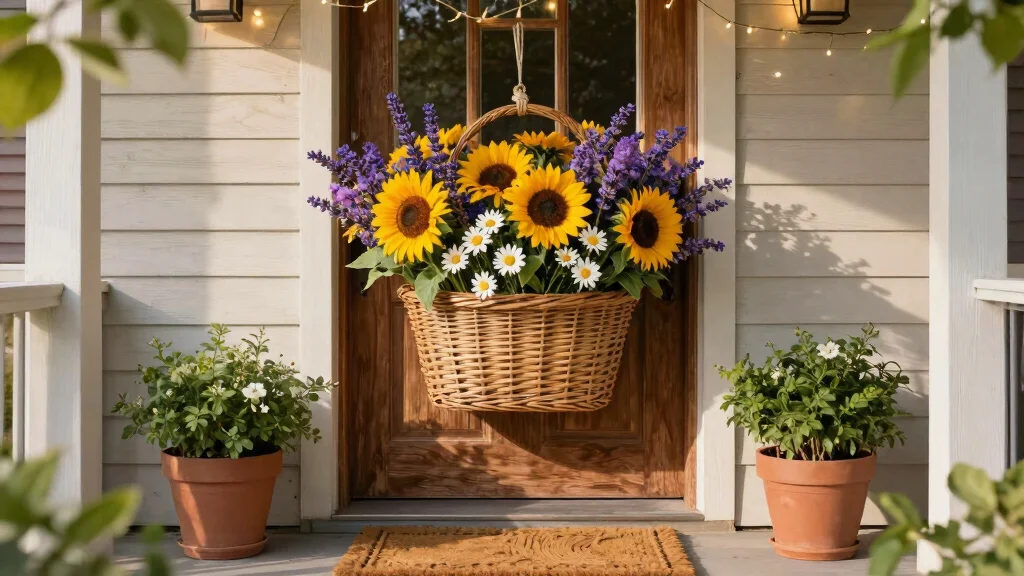18 Charming Front Door Baskets with Flowers Ideas for a Welcoming Entryway