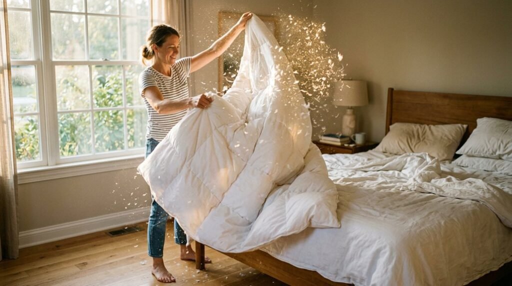 fluffing technique for down comforter