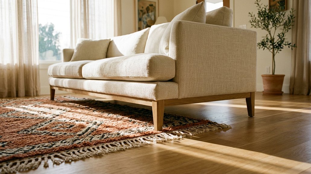 should rug under couch