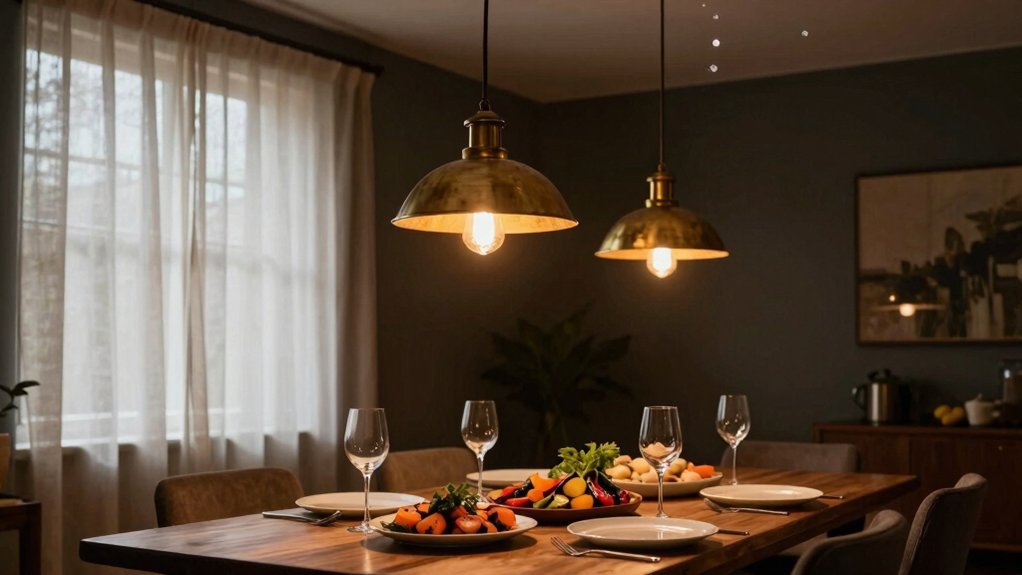 dimmed warm dining illumination setup