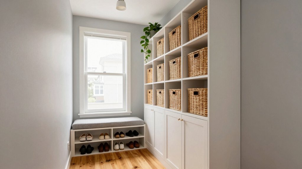 slim bench with hidden shoe storage
